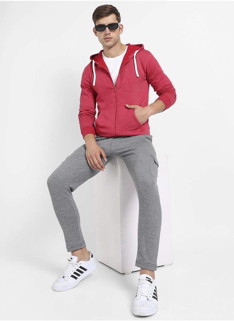 Men's Red Zip-Front Hoodie With Contrast Drawstring