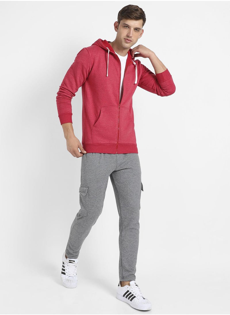 Men's Red Zip-Front Hoodie With Contrast Drawstring