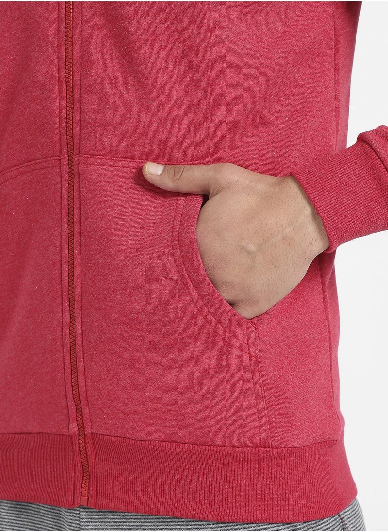 Men's Red Zip-Front Hoodie With Contrast Drawstring