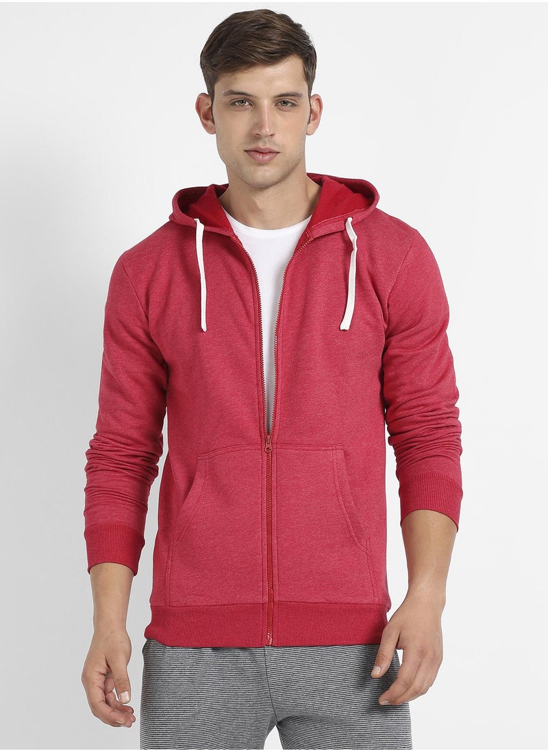 Men's Red Zip-Front Hoodie With Contrast Drawstring