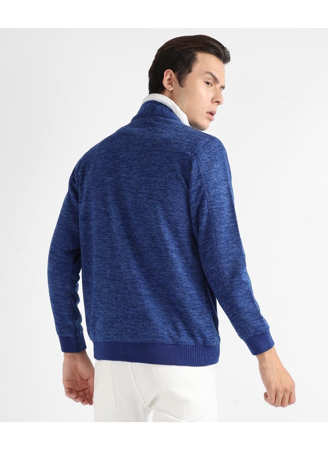 Men's Electric Blue Heathered Jacket With Fleece Detail