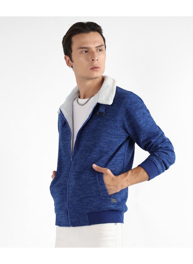 Men's Electric Blue Heathered Jacket With Fleece Detail