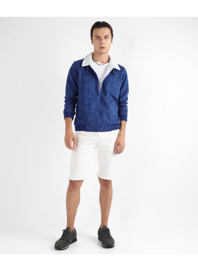 Men's Electric Blue Heathered Jacket With Fleece Detail