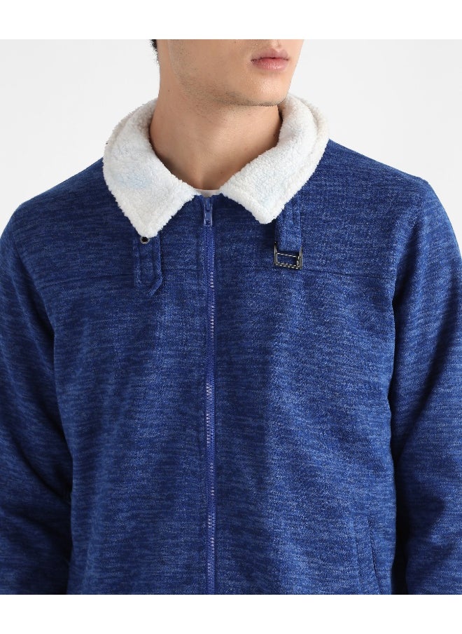 Men's Electric Blue Heathered Jacket With Fleece Detail