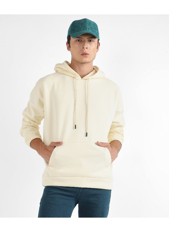 Men's Light Yellow Oversized Pullover Sweatshirt With Kangaroo Pocket