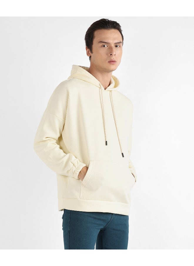 Men's Light Yellow Oversized Pullover Sweatshirt With Kangaroo Pocket