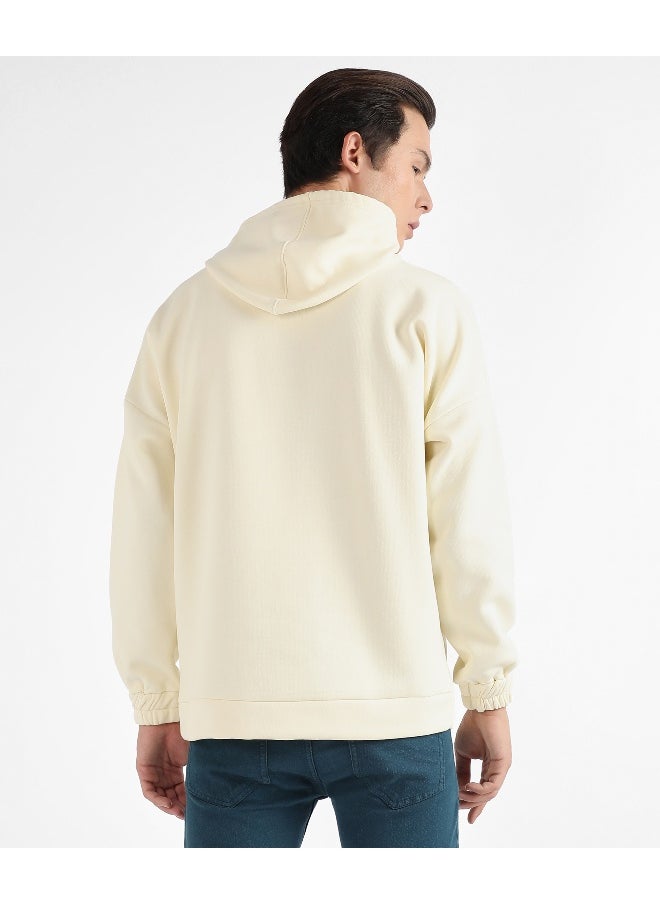 Men's Light Yellow Oversized Pullover Sweatshirt With Kangaroo Pocket