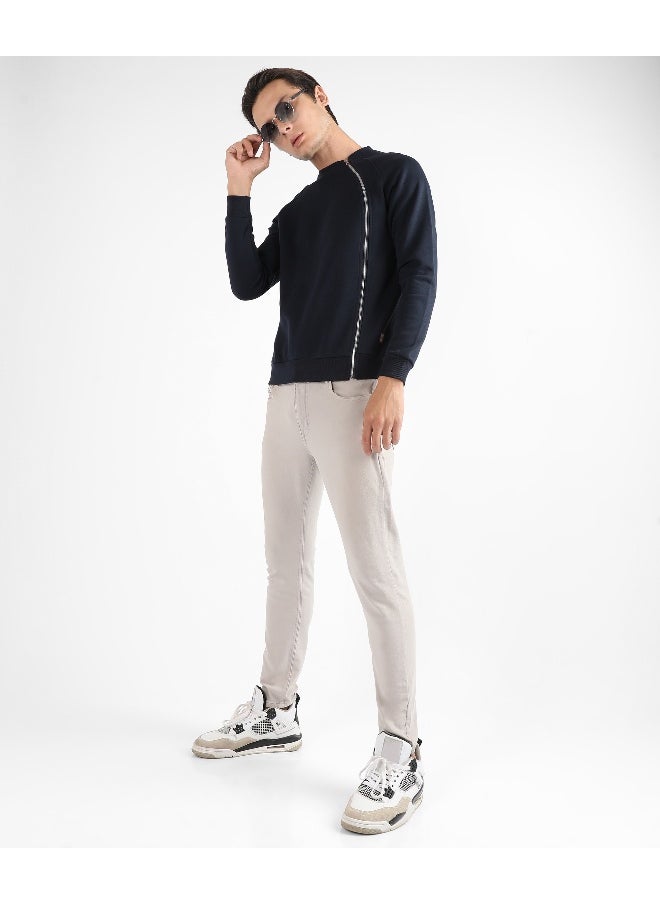 Men's Navy Blue Sweatshirt With Asymmetriclal Zip