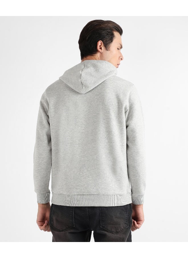 Men's Light Grey Pullover Hoodie With Contrast Drawstring