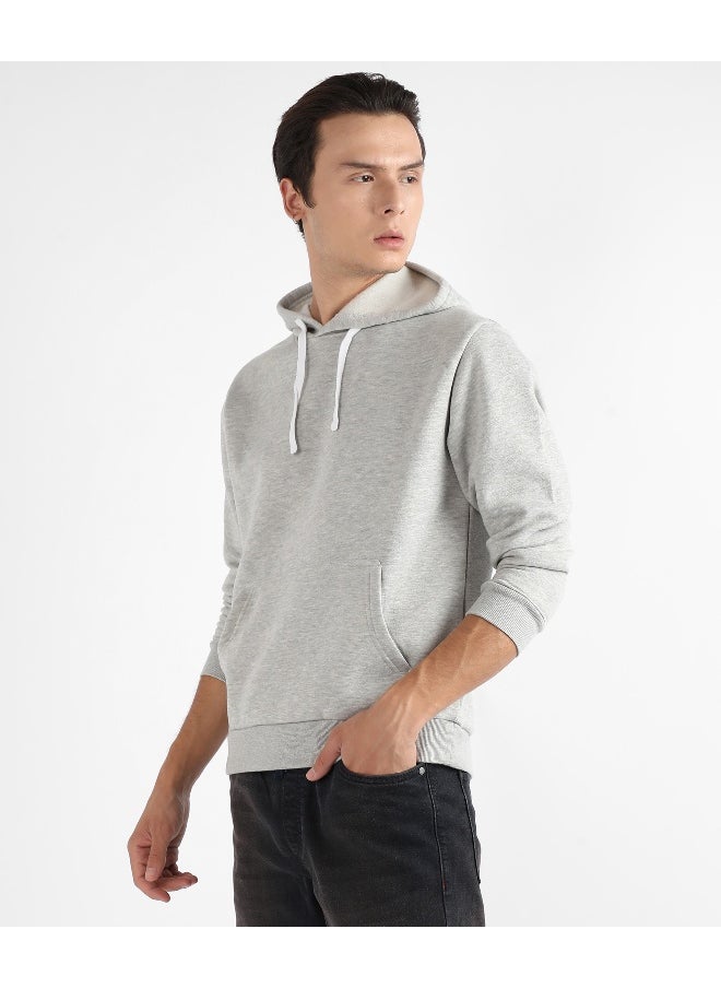 Men's Light Grey Pullover Hoodie With Contrast Drawstring