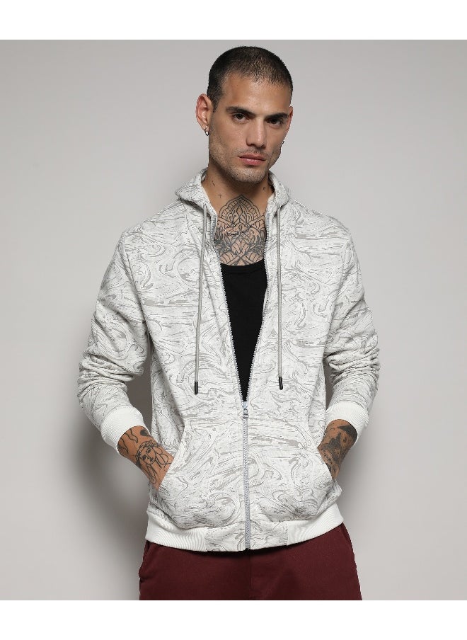 Men's White & Grey Contrast Fluid Zip Front Hoodie