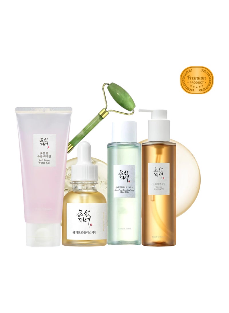 Perfect Evening Skin Routine - Glow Serum  Propolis+Niacinamide, Ginseng Cleansing Oil, Red Bean Water Gel Moisturizer, Green Plum Refreshing Toner Multicolour, (30 ml+210 ml+100ml+150ml) 490ml