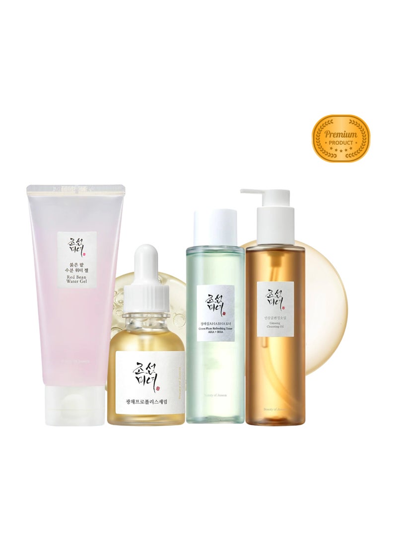 Perfect Evening Skin Routine - Glow Serum  Propolis+Niacinamide, Ginseng Cleansing Oil, Red Bean Water Gel Moisturizer, Green Plum Refreshing Toner Multicolour, (30 ml+210 ml+100ml+150ml) 490ml