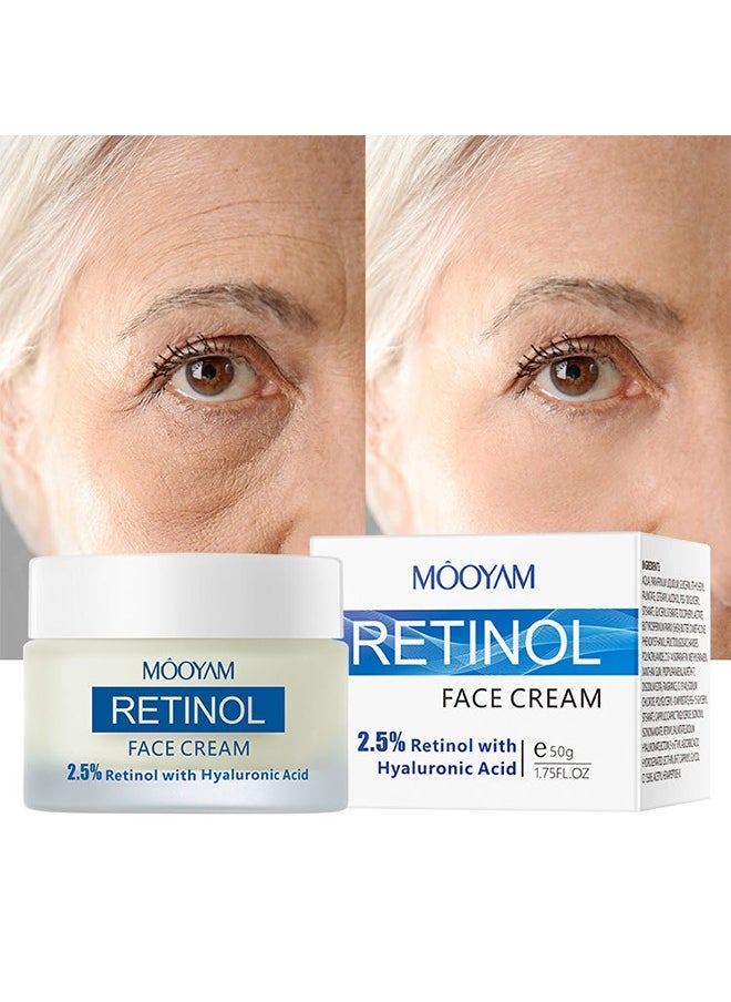 Retinol Face Cream, Ant-Aging Wrinkle Firming Cream, Retinol Firming and Hyaluronic Acid Revitalizing Cream 50g