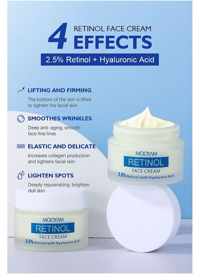 Retinol Face Cream, Ant-Aging Wrinkle Firming Cream, Retinol Firming and Hyaluronic Acid Revitalizing Cream 50g