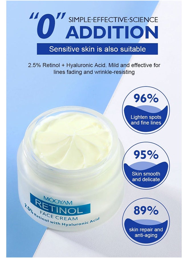 Retinol Face Cream, Ant-Aging Wrinkle Firming Cream, Retinol Firming and Hyaluronic Acid Revitalizing Cream 50g