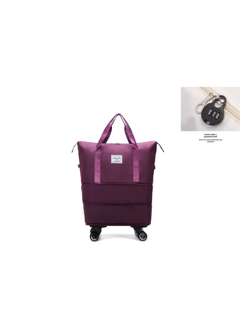 Extra Large Capacity Travel Bag with Universal Wheels and Safety Lock Dark purple