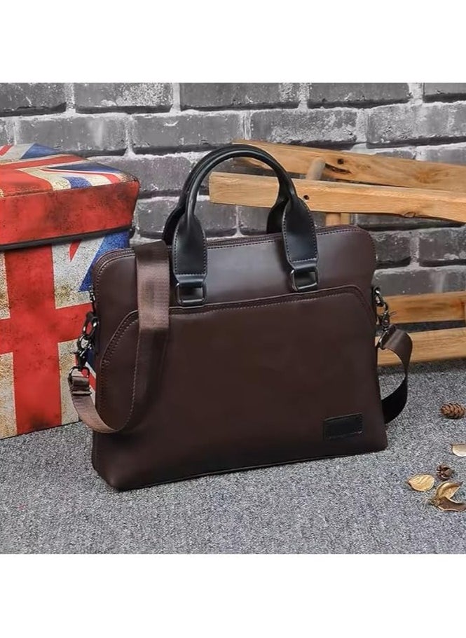 Men Brown Leather Laptop Bag - 13-14 Inch Laptop Bag - Laptop Briefcase Bag For College, Office, Adjustable Shoulder Strap