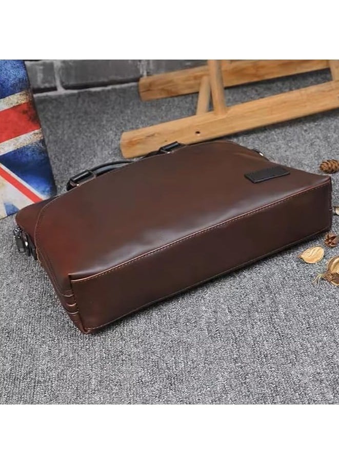 Men Brown Leather Laptop Bag - 13-14 Inch Laptop Bag - Laptop Briefcase Bag For College, Office, Adjustable Shoulder Strap