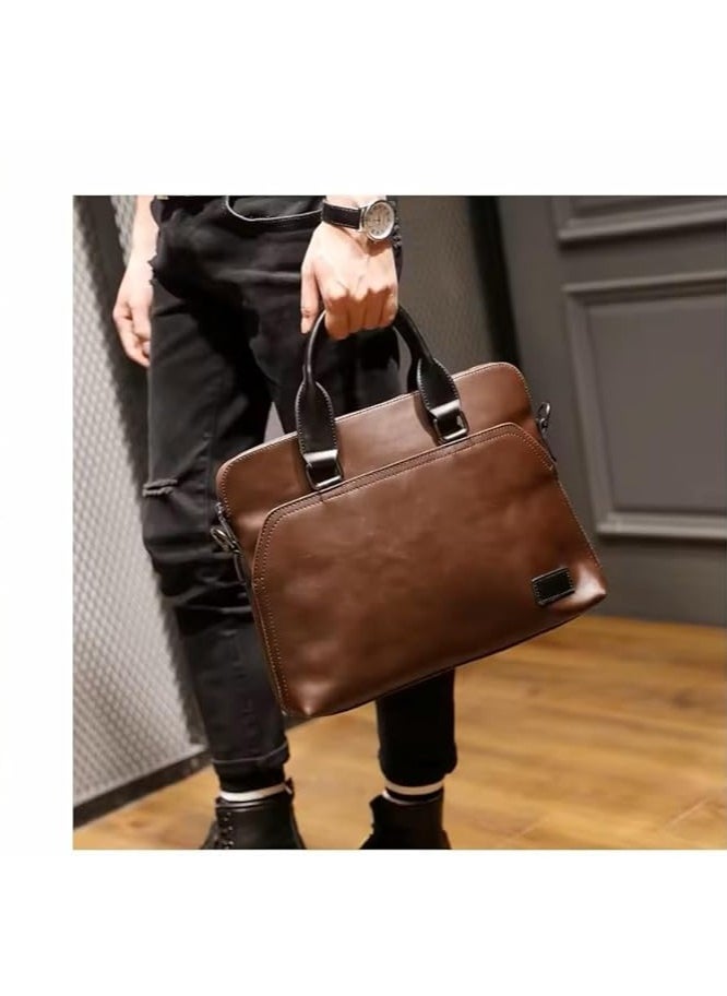 Men Brown Leather Laptop Bag - 13-14 Inch Laptop Bag - Laptop Briefcase Bag For College, Office, Adjustable Shoulder Strap