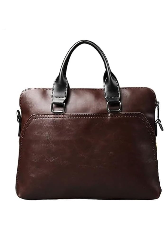 Men Brown Leather Laptop Bag - 13-14 Inch Laptop Bag - Laptop Briefcase Bag For College, Office, Adjustable Shoulder Strap