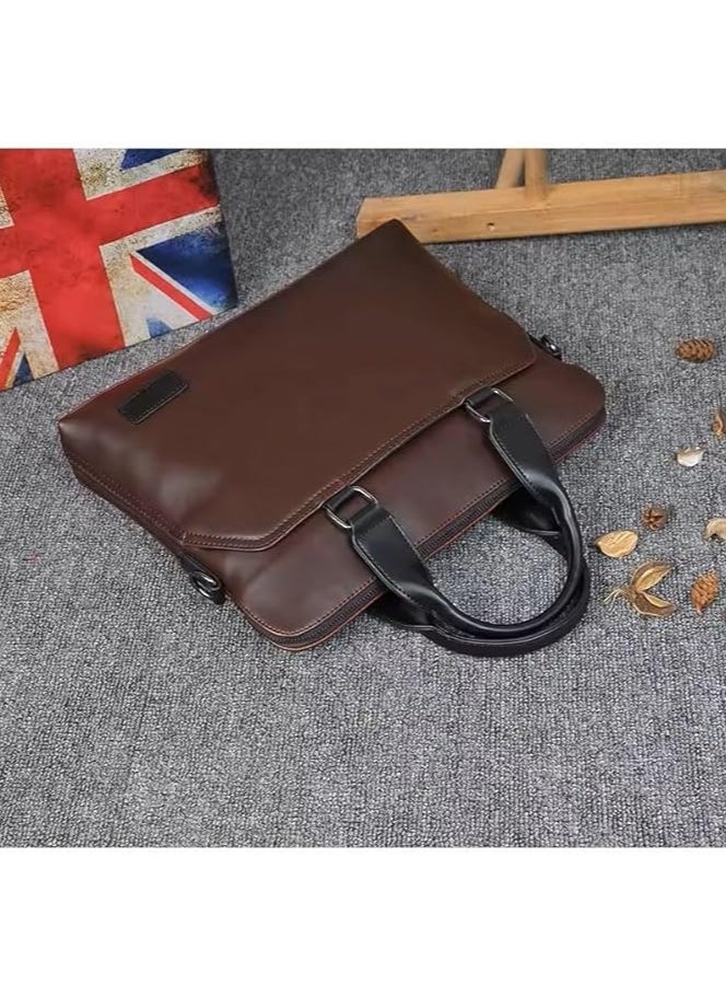 Men Brown Leather Laptop Bag - 13-14 Inch Laptop Bag - Laptop Briefcase Bag For College, Office, Adjustable Shoulder Strap