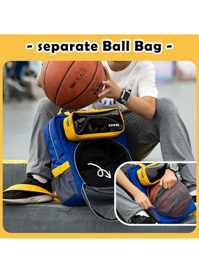 Basketball Backpack with Ball Compartment, Toddler Backpack for Boys, Children's Backpack for School 5-12 Years, Waterproof Sports Bag for Football, Volleyball, Football, blue