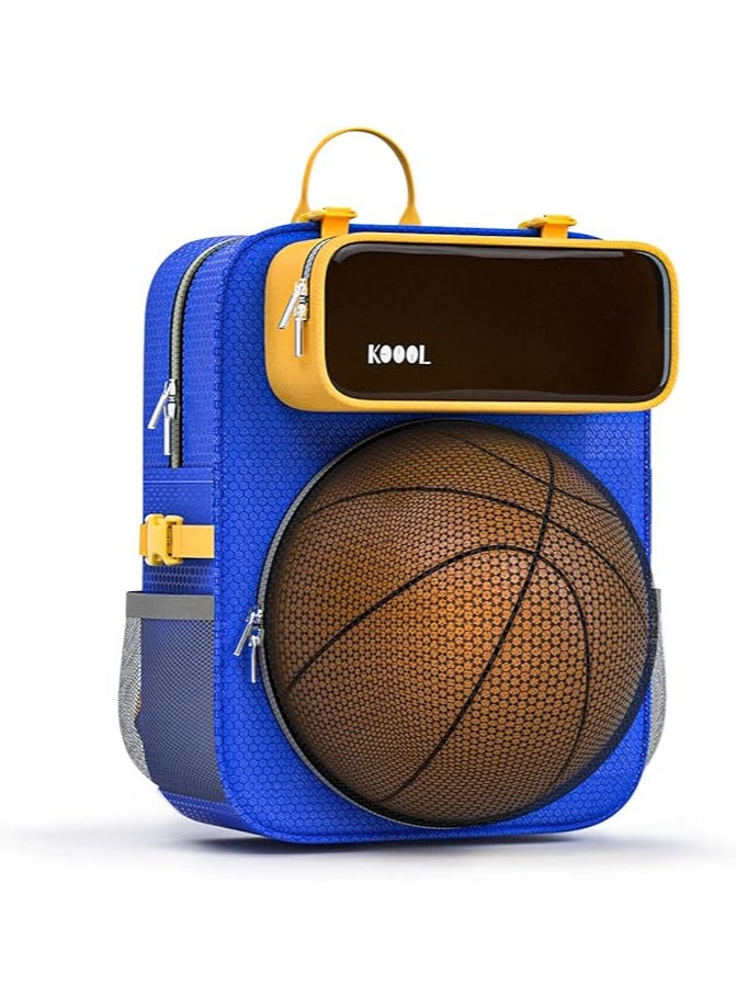 Basketball Backpack with Ball Compartment, Toddler Backpack for Boys, Children's Backpack for School 5-12 Years, Waterproof Sports Bag for Football, Volleyball, Football, blue