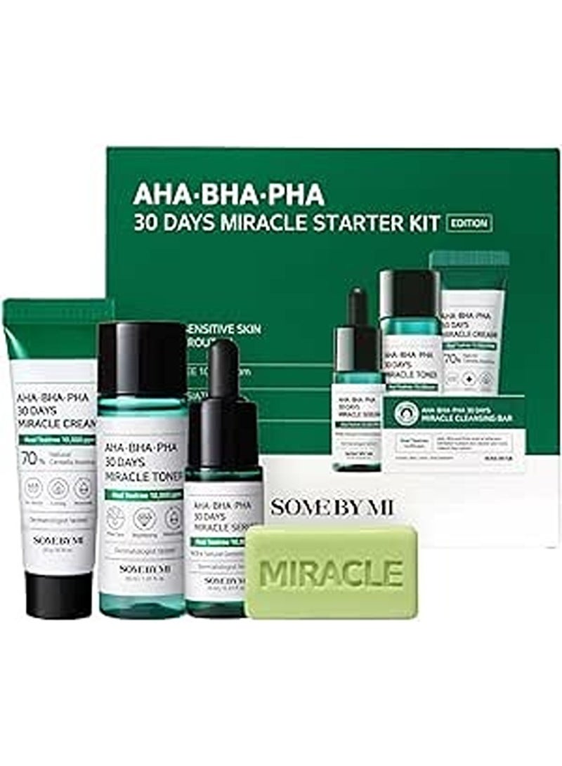 Aha-Bha-Pha 30 Days Miracle Starter Kit - Toner 30Ml + Serum 10Ml + Cream 20G + Cleansing Bar 30G - Set Of 4 Travel Kit 100ml