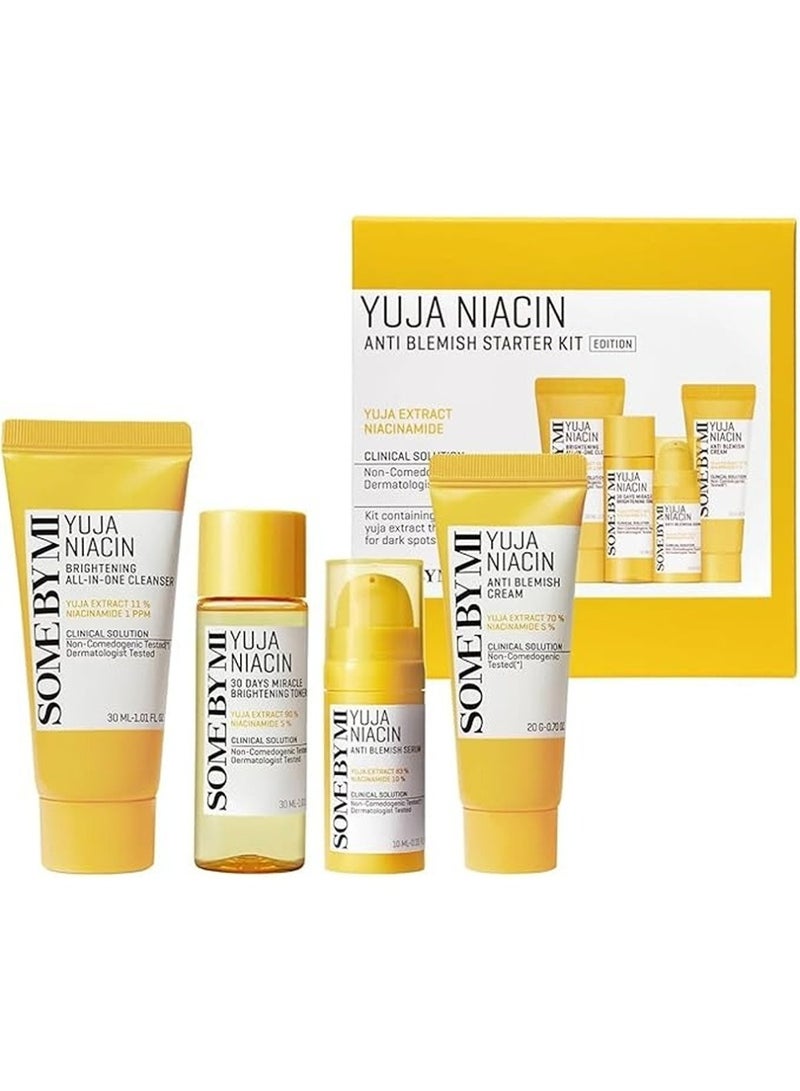 Yuja Niacin Anti-Blemish Starter Kit - Includes Toner 30Ml + Serum 10Ml + Gel Cream 30G + Sleeping Mask 20G - For Natural Brightning Of Skin - Set Of 4 Travel Kit 100ml