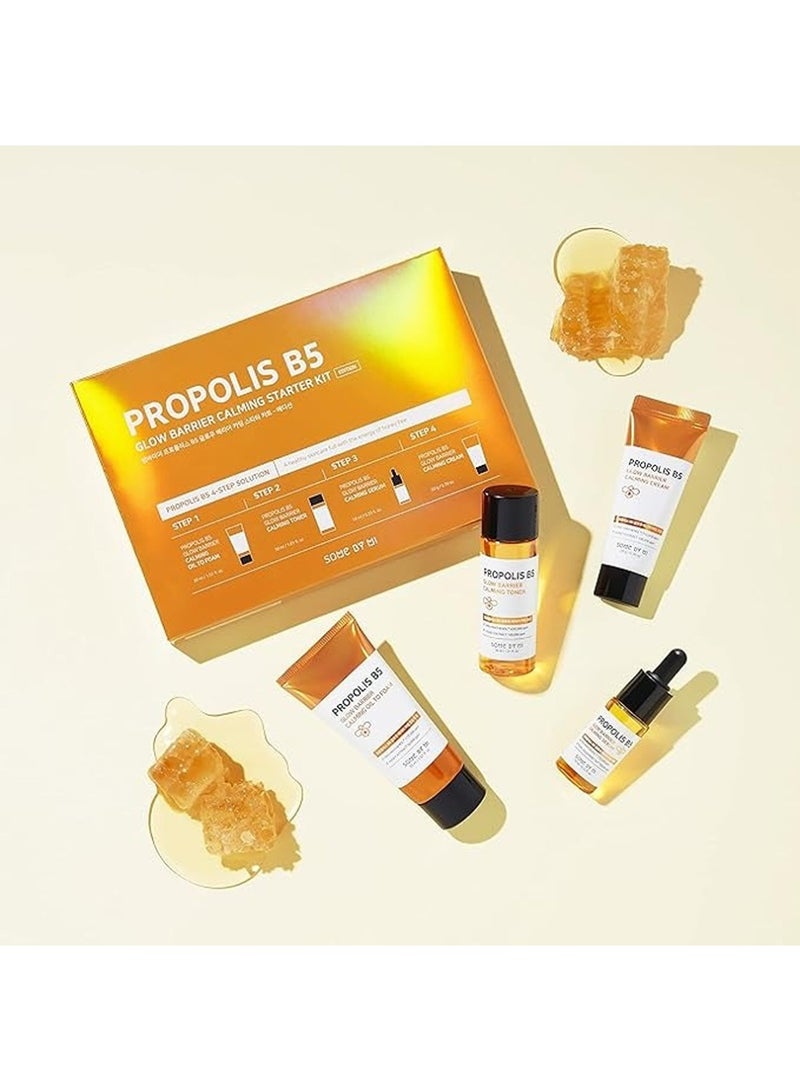 Propolis B5 Glow Barrier Calming Starter Kit - Includes Glow Oil + Toner + Serum + Cream - Skin Care Routine 4 Step Solution For Sensitive And Calming Skin - Travel Kit Of 4 100ml