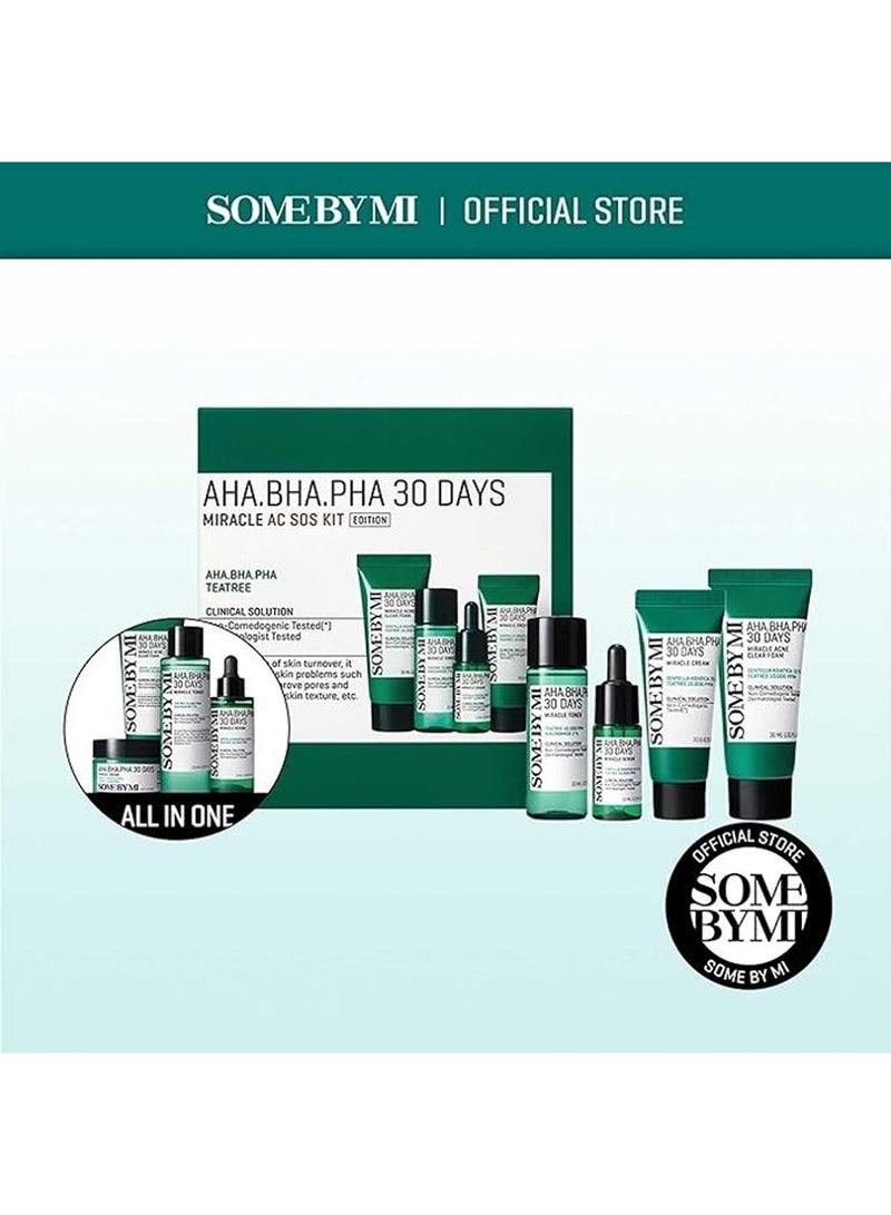 Aha Bha Pha 30Days Miracle Ac Sos Kit - Includes Toner 1.01Oz + Serum 0.33Oz + Cream 0.7Oz + Foam 1.01Oz - Mild Exfoliating Daily Skin Care Set For Skin Wastes, Sebum, Oiliness Care 100ml