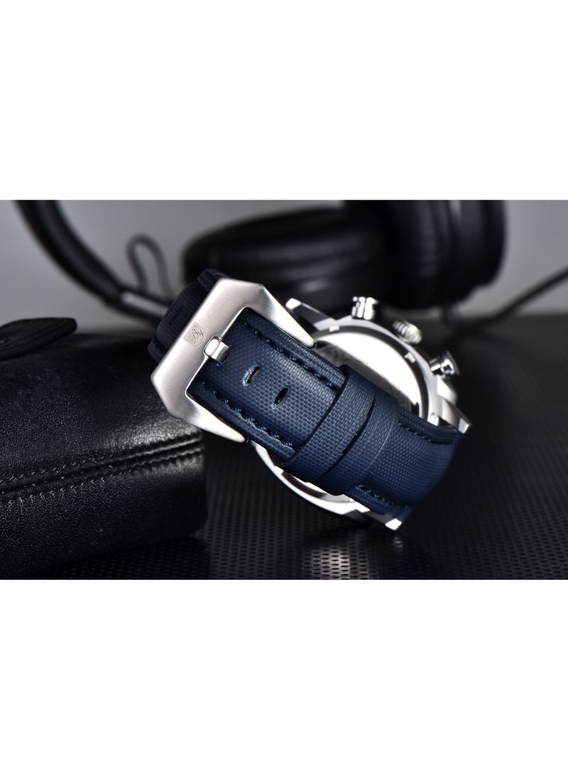 Watches for Men Luxury Quartz Water Resistant Watch Men's Chronograph Genuine Leather Strap 5205 Blue