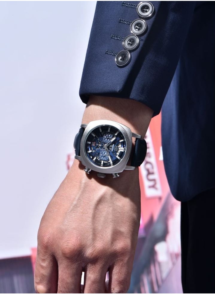 Watches for Men Luxury Quartz Water Resistant Watch Men's Chronograph Genuine Leather Strap 5205 Blue