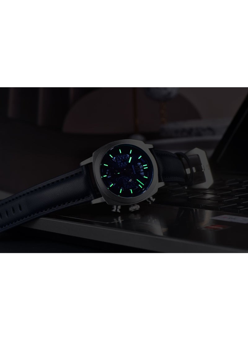 Watches for Men Luxury Quartz Water Resistant Watch Men's Chronograph Genuine Leather Strap 5205 Blue