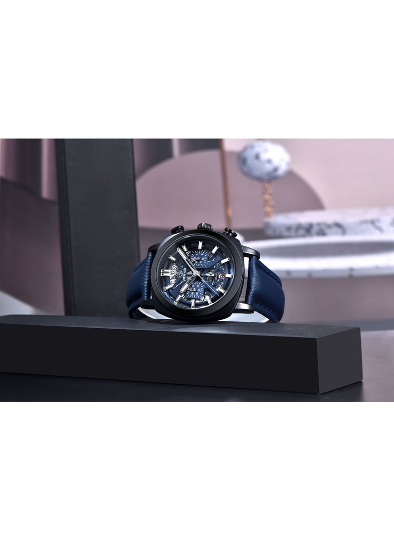 Watches for Men Luxury Quartz Water Resistant Watch Men's Chronograph Genuine Leather Strap 5205