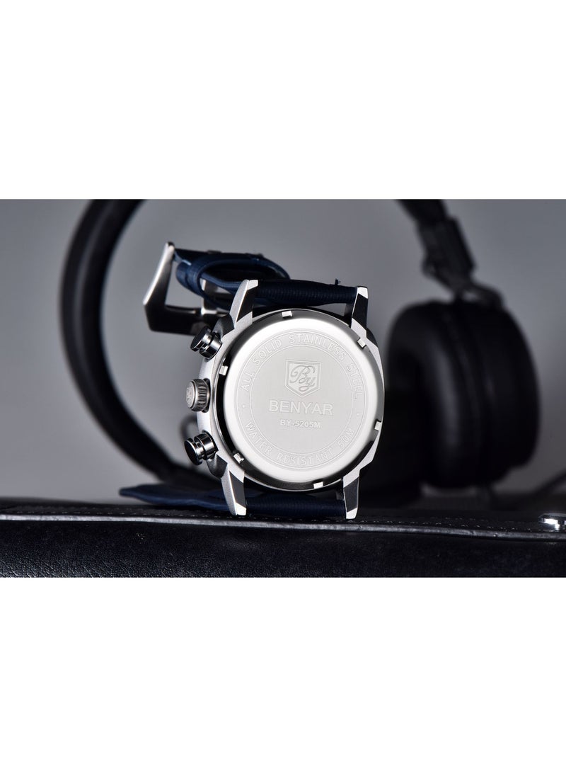 Watches for Men Luxury Quartz Water Resistant Watch Men's Chronograph Genuine Leather Strap 5205