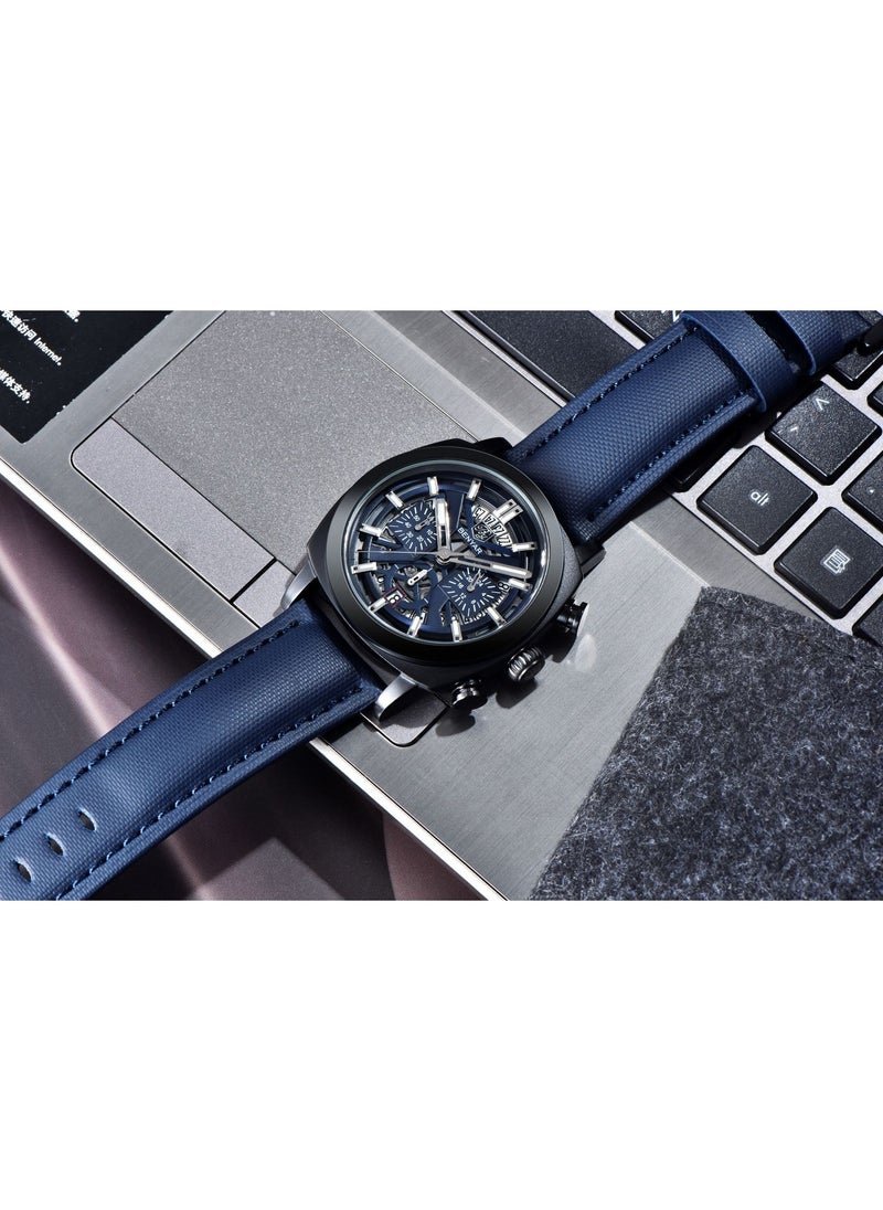 Watches for Men Luxury Quartz Water Resistant Watch Men's Chronograph Genuine Leather Strap 5205