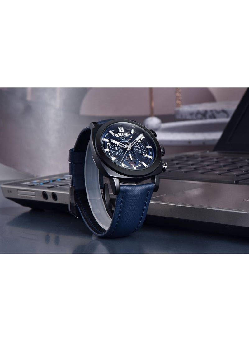 Watches for Men Luxury Quartz Water Resistant Watch Men's Chronograph Genuine Leather Strap 5205
