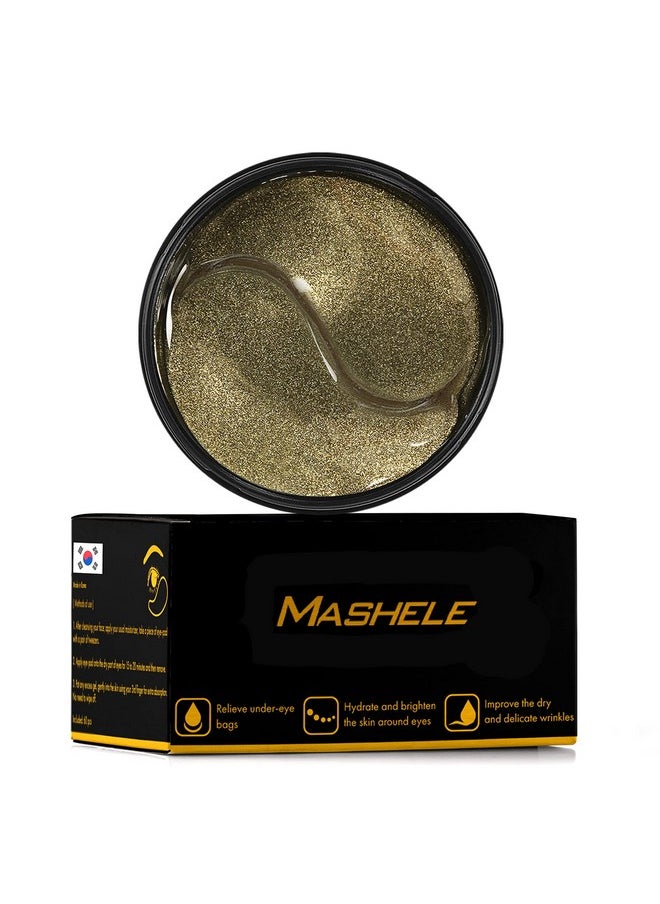 MASHELE Korean Under Eye Patches 24K Gold Black Pearl Mask Anti-Aging Hyaluronic Acid Collagen Neck Forehead Laugh Line Pad Reducing Dark Circles Treatment (60pcs, gold patches 60pcs)