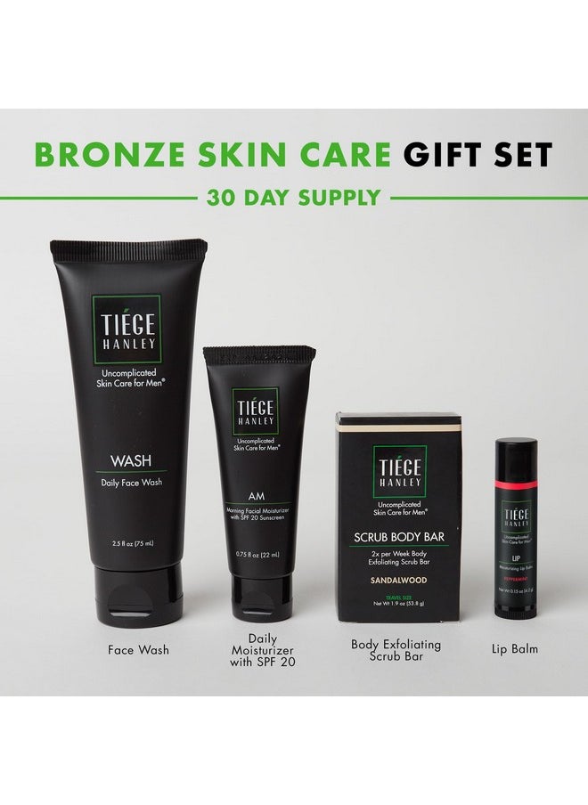 Tiege Hanley Mens Skin Care Gift Box Set, Bronze - Men's Skincare Set Includes Face Wash, Facial Moisturizer with SPF 20 Sunscreen, Body Exfoliating Scrub Bar, & Moisturizing Lip Balm