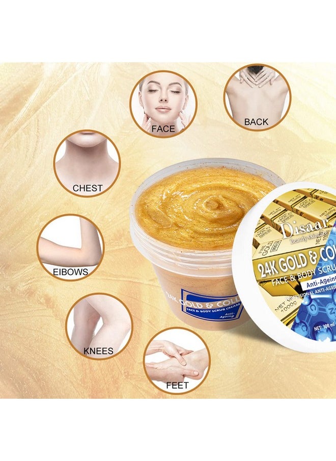 DISAAR BEAUTY 24K Gold Scrub Collagen Face Body Neck Cream Anti-Aging Removes Blackheads 300ml/10.58fl.oz