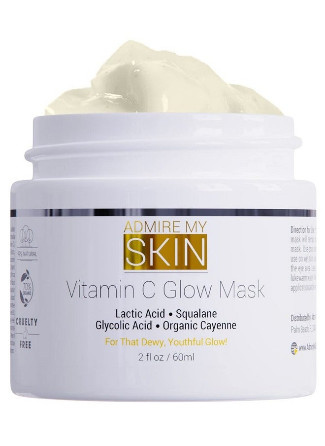 Vitamin C Mask for Face - Brightening Face Masks Skin Care Contains Glycolic Acid and Lactic Acid + Squalane Oil - Hydrating Beauty Face Mask for Glowing Youthful Skin and Smooth Even Skin Tone 2oz