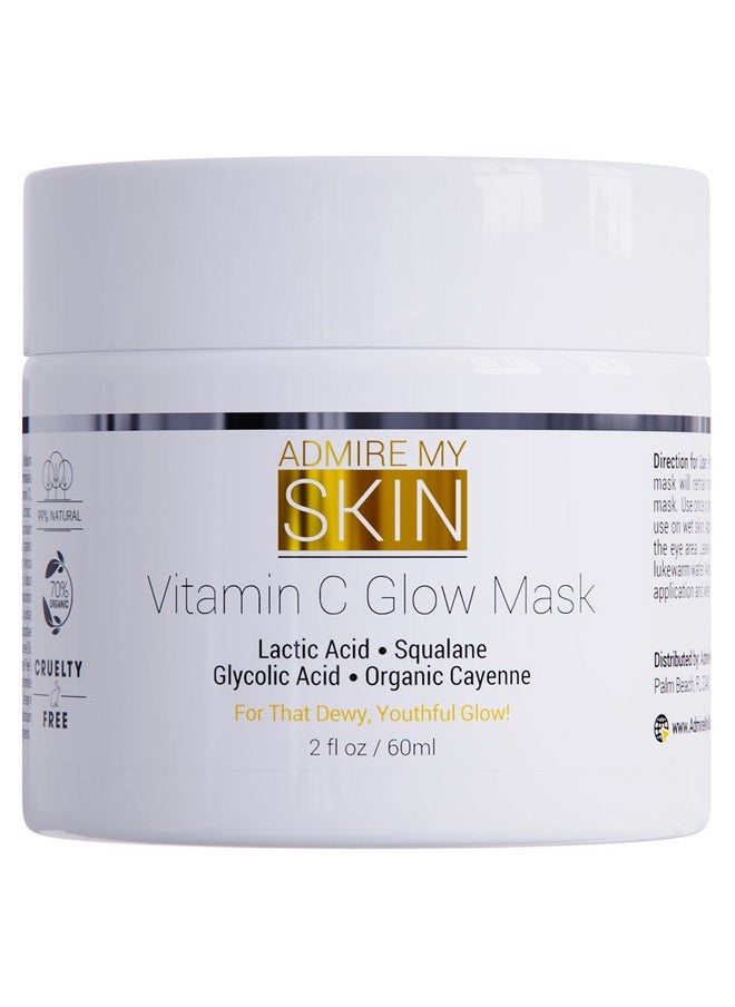 Vitamin C Mask for Face - Brightening Face Masks Skin Care Contains Glycolic Acid and Lactic Acid + Squalane Oil - Hydrating Beauty Face Mask for Glowing Youthful Skin and Smooth Even Skin Tone 2oz