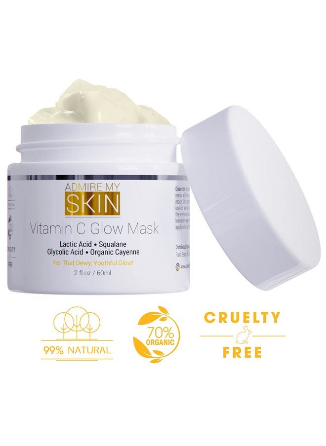 Vitamin C Mask for Face - Brightening Face Masks Skin Care Contains Glycolic Acid and Lactic Acid + Squalane Oil - Hydrating Beauty Face Mask for Glowing Youthful Skin and Smooth Even Skin Tone 2oz