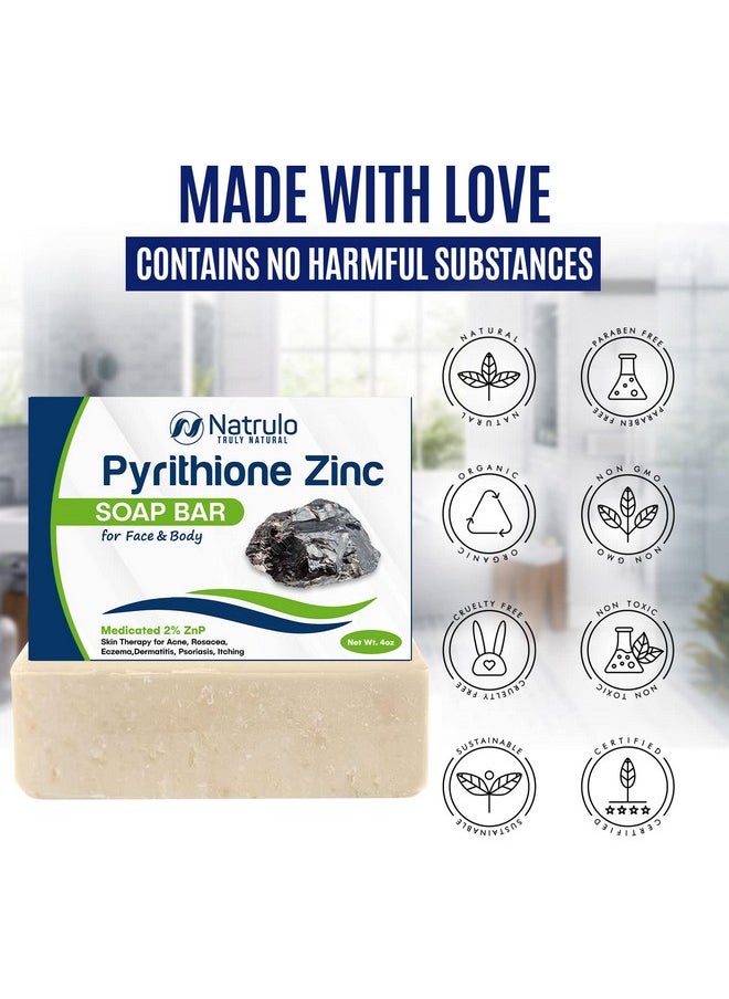 Pyrithione Zinc Soap Bar for Face & Body, 4oz | Medicated 2% ZnP Bar Soap Skin Therapy Cleanser for Acne, Rosacea, Eczema, Dermatitis, Psoriasis, Itching | Cleansing, Calming Facial Wash Made in USA