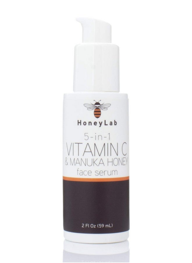 HoneyLab Vitamin C Face Serum with Hyaluronic Acid, Manuka Honey and peptides. Anti-aging serum contains Marine extracts that soften the look of dark spots, wrinkles and fine lines. 2oz bottle.