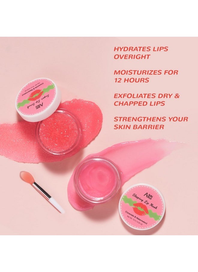 Lip Mask Set, Lip Scrub & Lip Butter, Overnight Lip Treatment Set Enriched With Skin Softening Ceramide & Watermelon and Hydrating Shea Butter, For A Softer & Smoother Pout