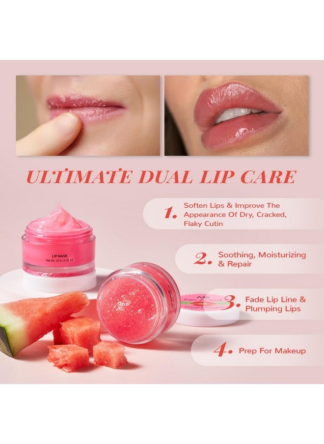 Lip Mask Set, Lip Scrub & Lip Butter, Overnight Lip Treatment Set Enriched With Skin Softening Ceramide & Watermelon and Hydrating Shea Butter, For A Softer & Smoother Pout