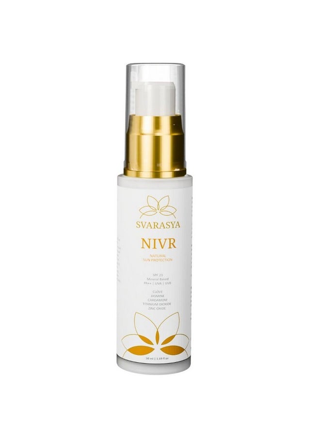 Svarasya Nivr Natural Sunscreen Lotion Cream with SPF 21 PA ++| Paraben Free/Sulphate Free/SLS Free With Natural Ingredients for Oily, Sensitive or Dry Skin | UVA, UVB Sun Protection, (50ml) |